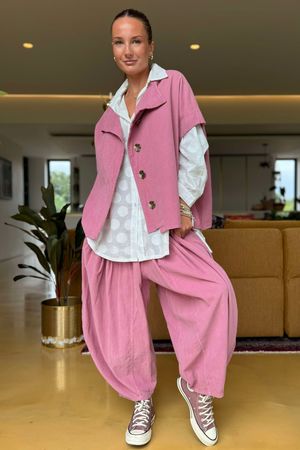 Made in Italy Cooper Needlecord Cap Sleeve Jacket Indian Pink